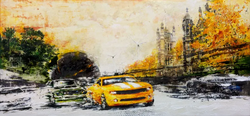 강민석 Minseok Kang, Begin NO.7 (2011) — 실크스크린과 혼합 재료로 새긴 출발선 위의 자동차, Mixed Media