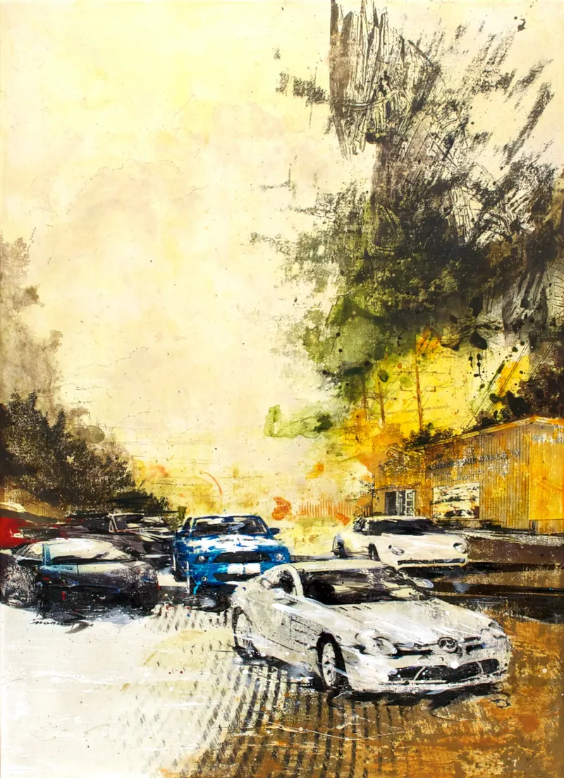 강민석 Minseok Kang, Impart a Secret (2011) — 실크스크린과 혼합 재료로 새긴 출발선 위의 자동차, Mixed Media