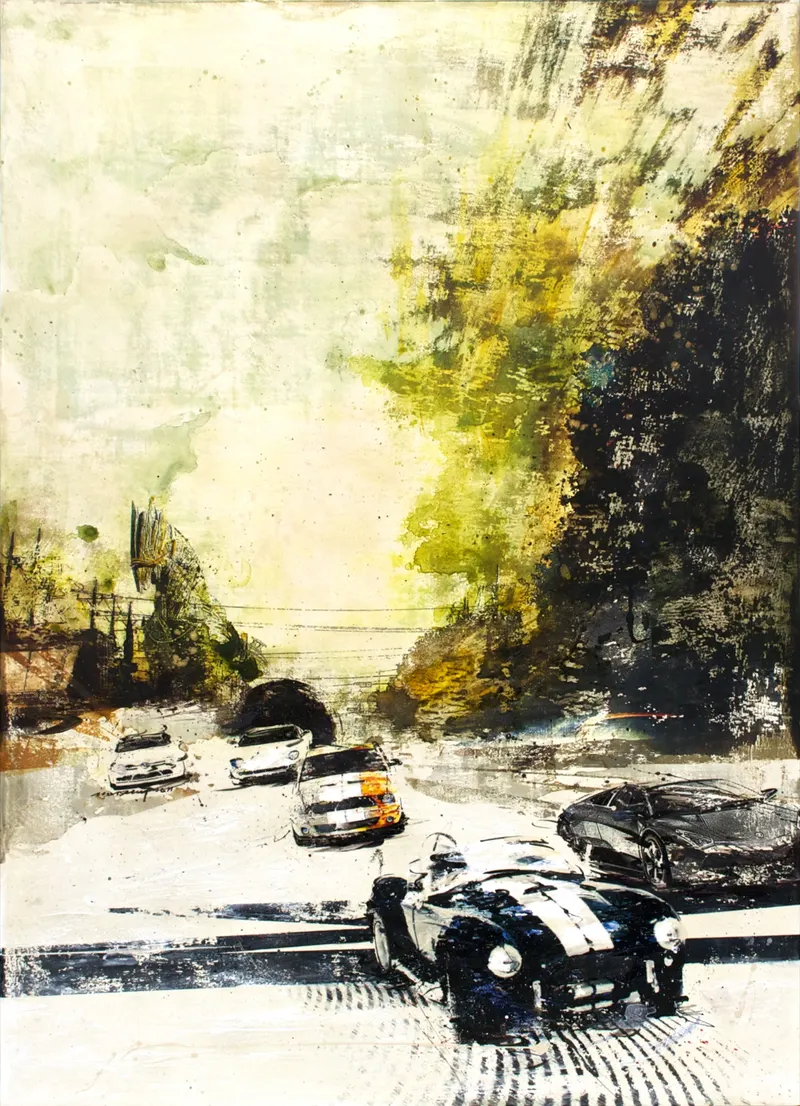 강민석 Minseok Kang, Now is Just the Beginning (2011) — 실크스크린과 혼합 재료로 새긴 출발선 위의 자동차, Mixed Media