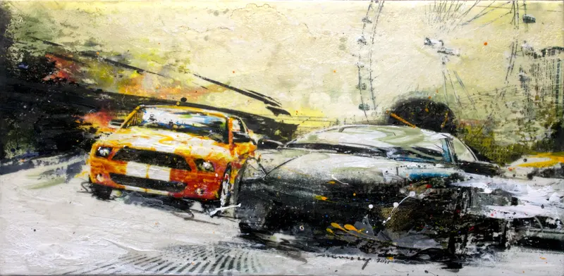 강민석 Minseok Kang, Outstrip NO.2 (2011) — 실크스크린과 혼합 재료로 새긴 출발선 위의 자동차, Mixed Media
