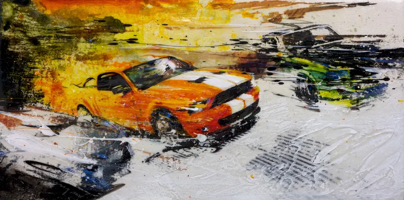 강민석 Minseok Kang, Outstrip NO.7 (2011) — 실크스크린과 혼합 재료로 새긴 출발선 위의 자동차, Mixed Media
