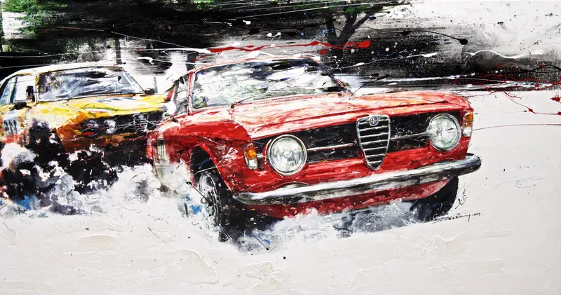 강민석 Minseok Kang, Alfa Romeo Giulia Sprint GT 1300 Junior 1966 (2014) — 혼합 재료로 그린 1950-60년대 클래식 자동차, Mixed Media