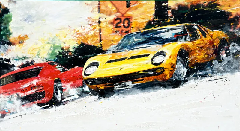 강민석 Minseok Kang, Lamborghini Miura 1960 (2014) — 혼합 재료로 그린 1950-60년대 클래식 자동차, Mixed Media
