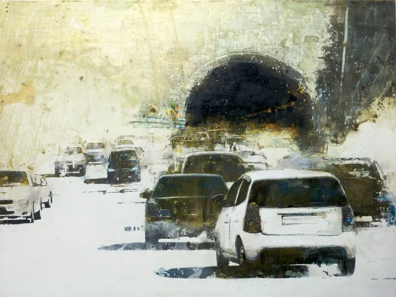 강민석 Minseok Kang, Black Hole (2009) — 도시 속 군중과 시선이 압축된 혼합 재료 화면, Mixed Media
