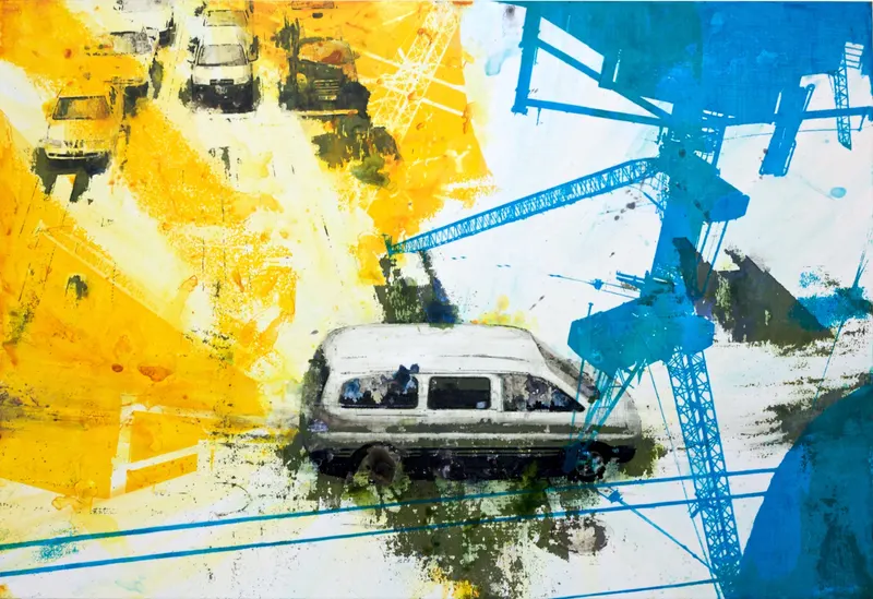 강민석 Minseok Kang, Chance (2009) — 도시 속 군중과 시선이 압축된 혼합 재료 화면, Mixed Media