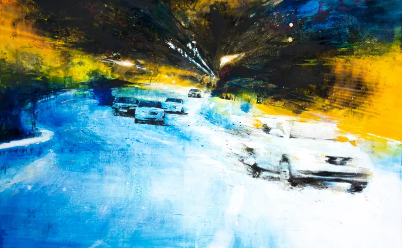 강민석 Minseok Kang, Easy Way Out (2010) — 도시 속 군중과 시선이 압축된 혼합 재료 화면, Mixed Media