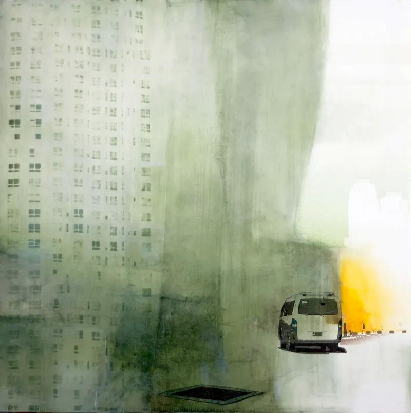 강민석 Minseok Kang, In part 1 (2009) — 도시 속 군중과 시선이 압축된 혼합 재료 화면, Mixed Media