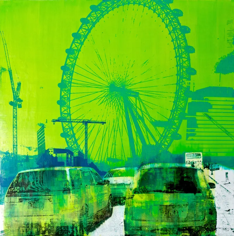 강민석 Minseok Kang, Oasis (2009) — 도시 속 군중과 시선이 압축된 혼합 재료 화면, Mixed Media