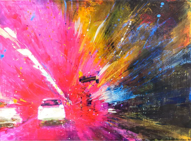 강민석 Minseok Kang, Purpose (2010) — 도시 속 군중과 시선이 압축된 혼합 재료 화면, Mixed Media