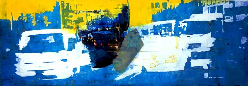 강민석 Minseok Kang, Space-Time (2009) — 도시 속 군중과 시선이 압축된 혼합 재료 화면, Mixed Media