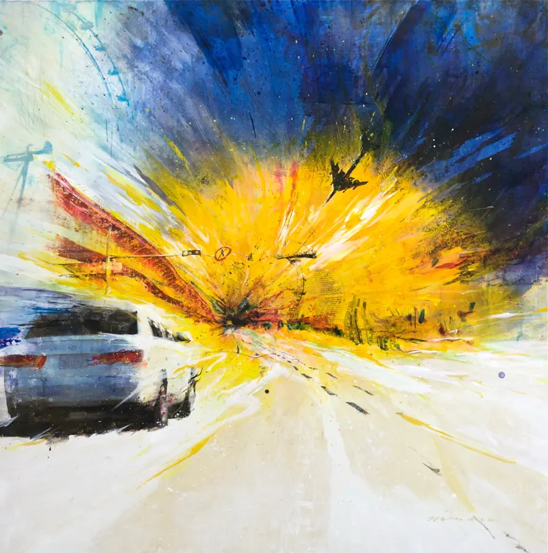 강민석 Minseok Kang, Worm Hole (2010) — 도시 속 군중과 시선이 압축된 혼합 재료 화면, Mixed Media