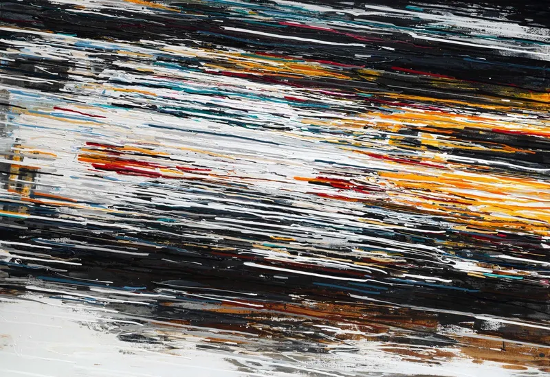 강민석 Minseok Kang, Endless Force III (2019) — 폭발적인 색과 선 속에 왜곡·해체된 자동차, Acrylic on Canvas