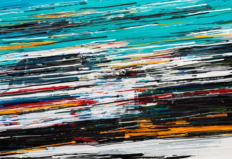 강민석 Minseok Kang, Endless Force IV (2019) — 폭발적인 색과 선 속에 왜곡·해체된 자동차, Acrylic on Canvas