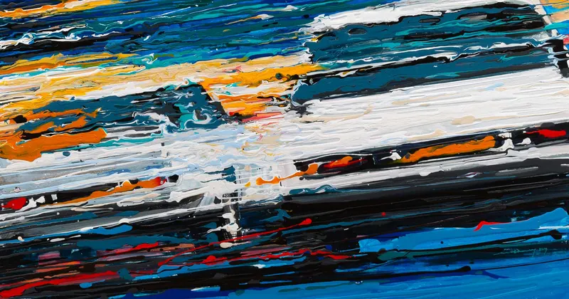 강민석 Minseok Kang, Endless Force IX (2019) — 폭발적인 색과 선 속에 왜곡·해체된 자동차, Acrylic on Canvas