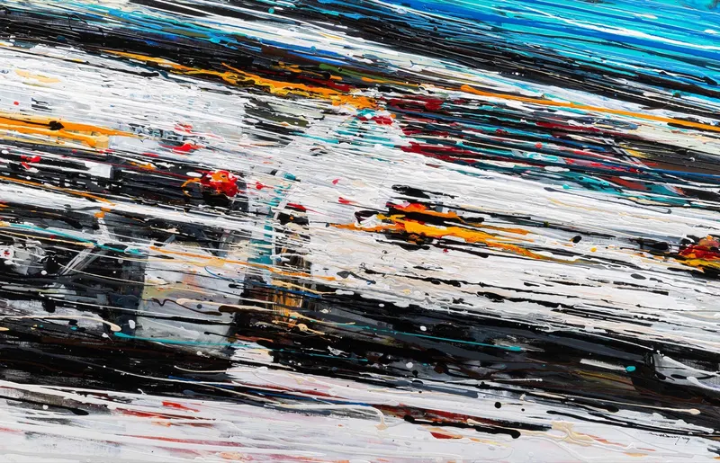 강민석 Minseok Kang, Endless Force VII (2019) — 폭발적인 색과 선 속에 왜곡·해체된 자동차, Acrylic on Canvas
