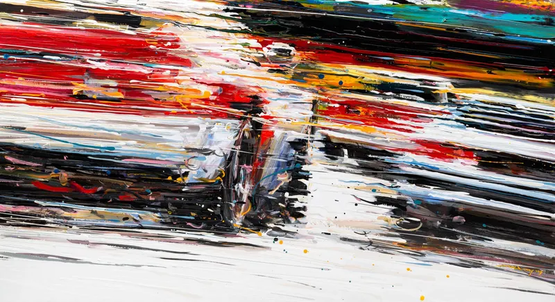 강민석 Minseok Kang, Endless Force XI (2019) — 폭발적인 색과 선 속에 왜곡·해체된 자동차, Acrylic on Canvas