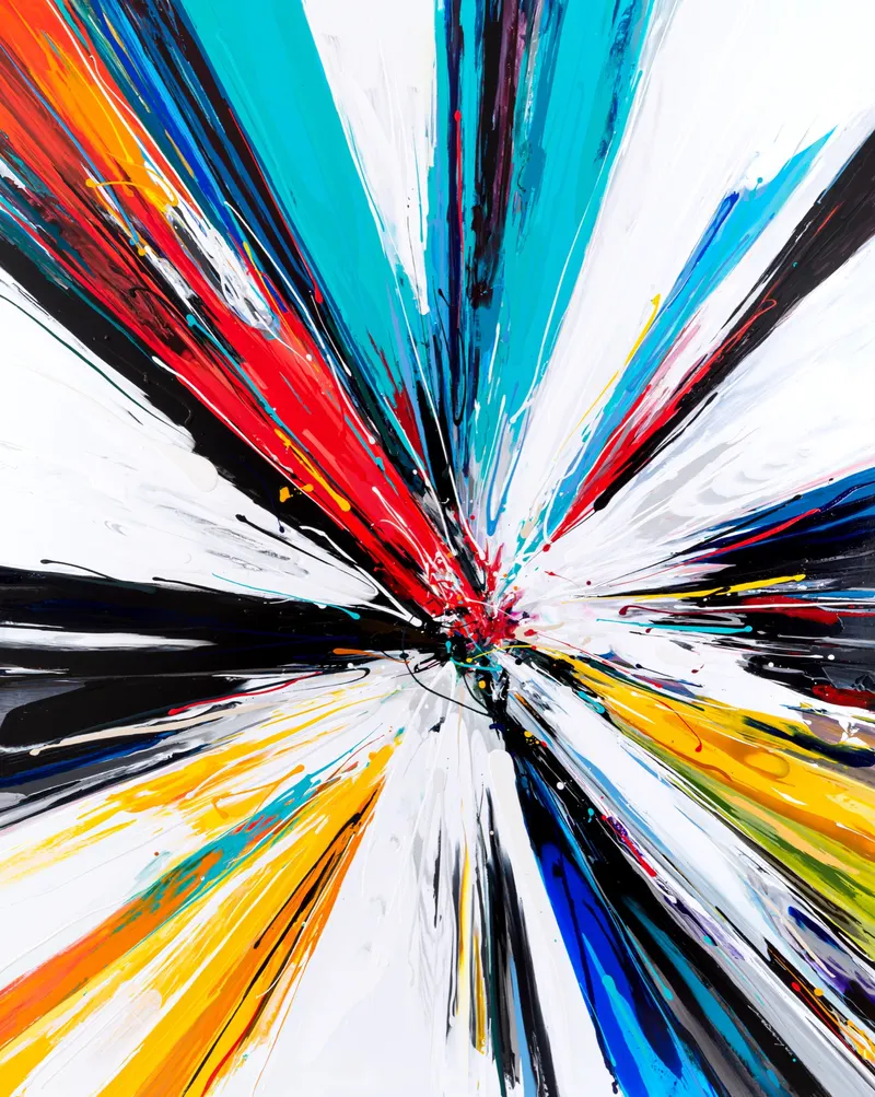 강민석 Minseok Kang, Endless Force XXVI (2022) — 폭발적인 색과 선 속에 왜곡·해체된 자동차, Acrylic on Canvas