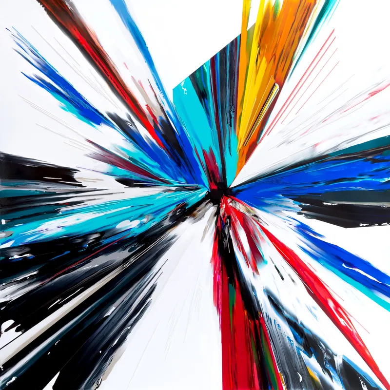 강민석 Minseok Kang, Endless Force XXVII (2022) — 폭발적인 색과 선 속에 왜곡·해체된 자동차, Mixed Media Acrylic Thread