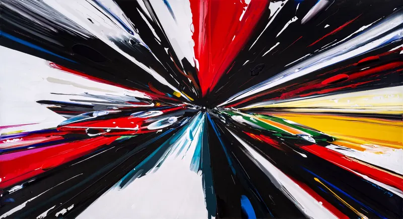 강민석 Minseok Kang, Endless Force XXXIV (2023) — 폭발적인 색과 선 속에 왜곡·해체된 자동차, Acrylic on Canvas