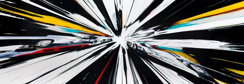 강민석 Minseok Kang, Endless Force XXXVII (2023) — 폭발적인 색과 선 속에 왜곡·해체된 자동차, Acrylic on Canvas