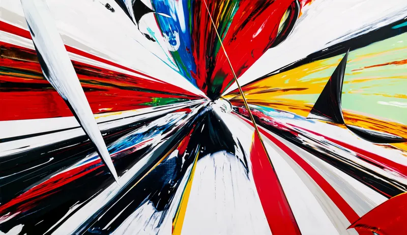 강민석 Minseok Kang, Endless Impact D06 (2025) — 물감을 긁고 밀어낸 흔적과 왜곡된 자동차 형상, Acrylic on Canvas