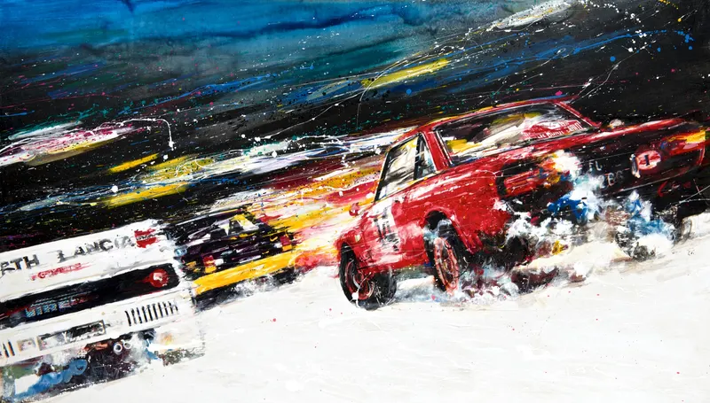 강민석 Minseok Kang, Energy NO.2 (2013) — 빠른 붓질과 두꺼운 물감 층 위를 달리는 자동차, Mixed Media