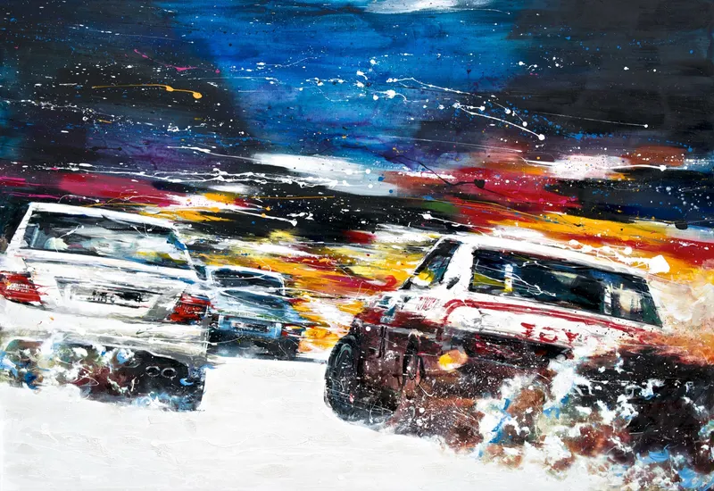 강민석 Minseok Kang, Energy NO.3 (2014) — 빠른 붓질과 두꺼운 물감 층 위를 달리는 자동차, Mixed Media