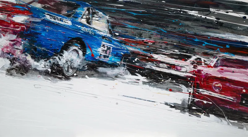 강민석 Minseok Kang, Energy NO.8 (2017) — 빠른 붓질과 두꺼운 물감 층 위를 달리는 자동차, Acrylic on Canvas