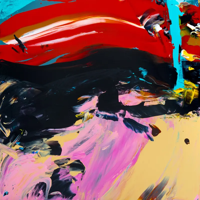 강민석 Minseok Kang, Paint Desert #12 (2024) — 스퀴지로 밀어 세운 초록 사막과 작은 자동차, Acrylic on Canvas