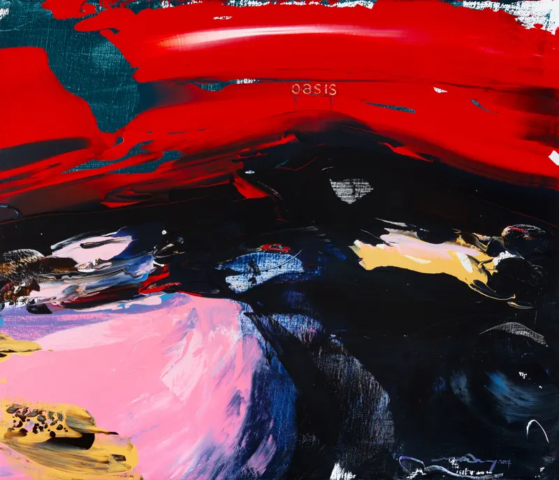 강민석 Minseok Kang, Paint Desert #13 (2024) — 스퀴지로 밀어 세운 초록 사막과 작은 자동차, Acrylic on Canvas
