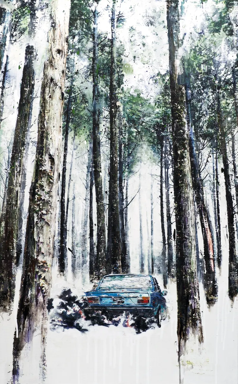 강민석 Minseok Kang, Stray Racer NO.1 (2015) — 두꺼운 질감과 역동적인 붓질 속 파편화된 자동차, Mixed Media