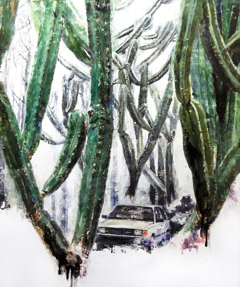 강민석 Minseok Kang, Stray Racer NO.12 (2015) — 두꺼운 질감과 역동적인 붓질 속 파편화된 자동차, Mixed Media