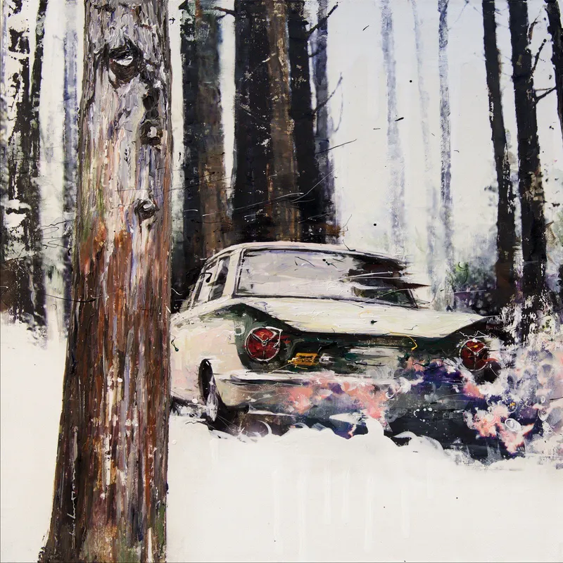 강민석 Minseok Kang, Stray Racer NO.9 (2015) — 두꺼운 질감과 역동적인 붓질 속 파편화된 자동차, Mixed Media
