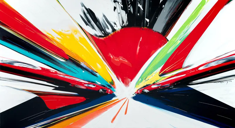 강민석 Minseok Kang, Timeleap XIII (2023) — 기하학적으로 왜곡된 자동차와 인위적인 직선, Acrylic on Canvas