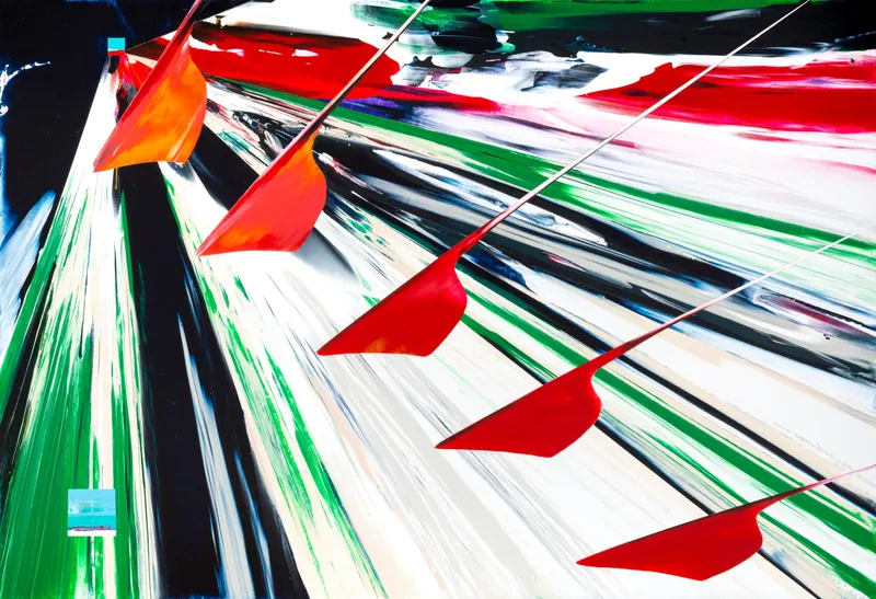 강민석 Minseok Kang, Timeleap XVI (2024) — 기하학적으로 왜곡된 자동차와 인위적인 직선, Acrylic on Canvas