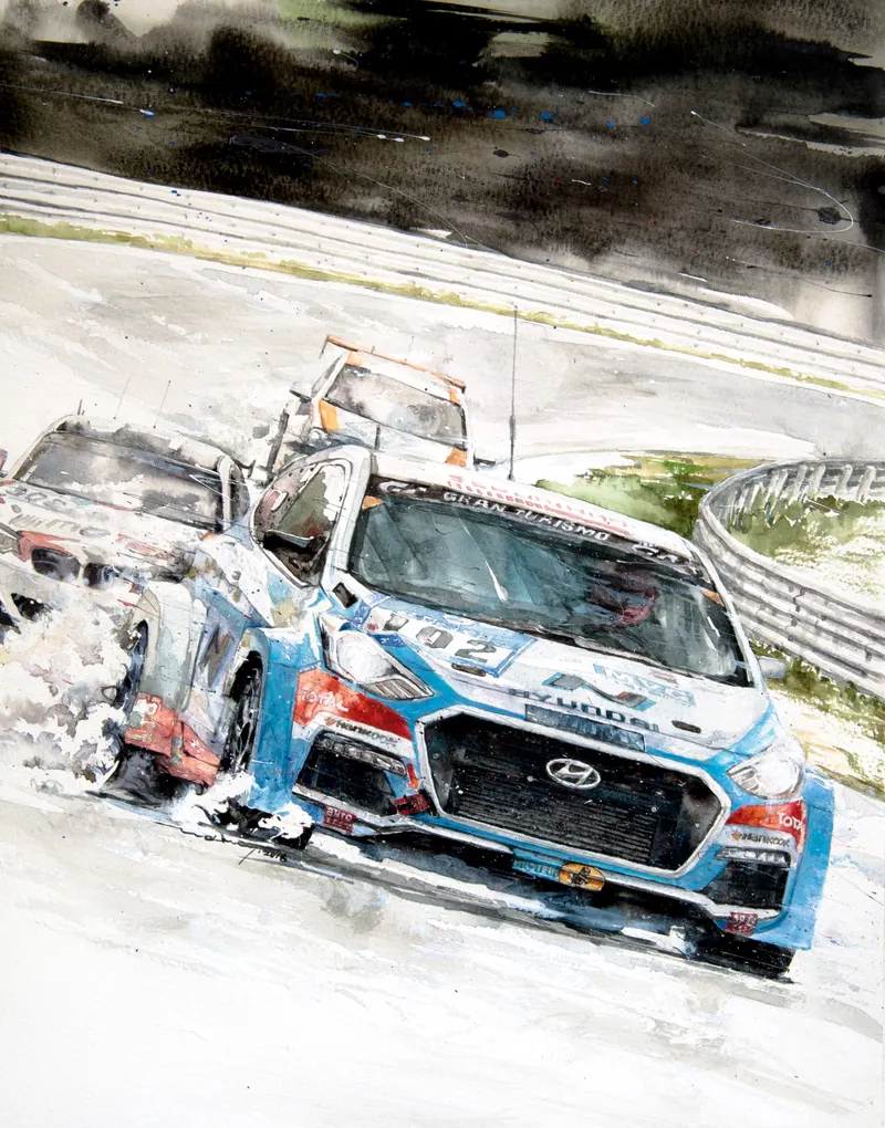 강민석 Minseok Kang, Hyundai (July Cover) — 섬세한 수채 붓질로 구현한 자동차의 형태와 빛, Watercolor on Paper