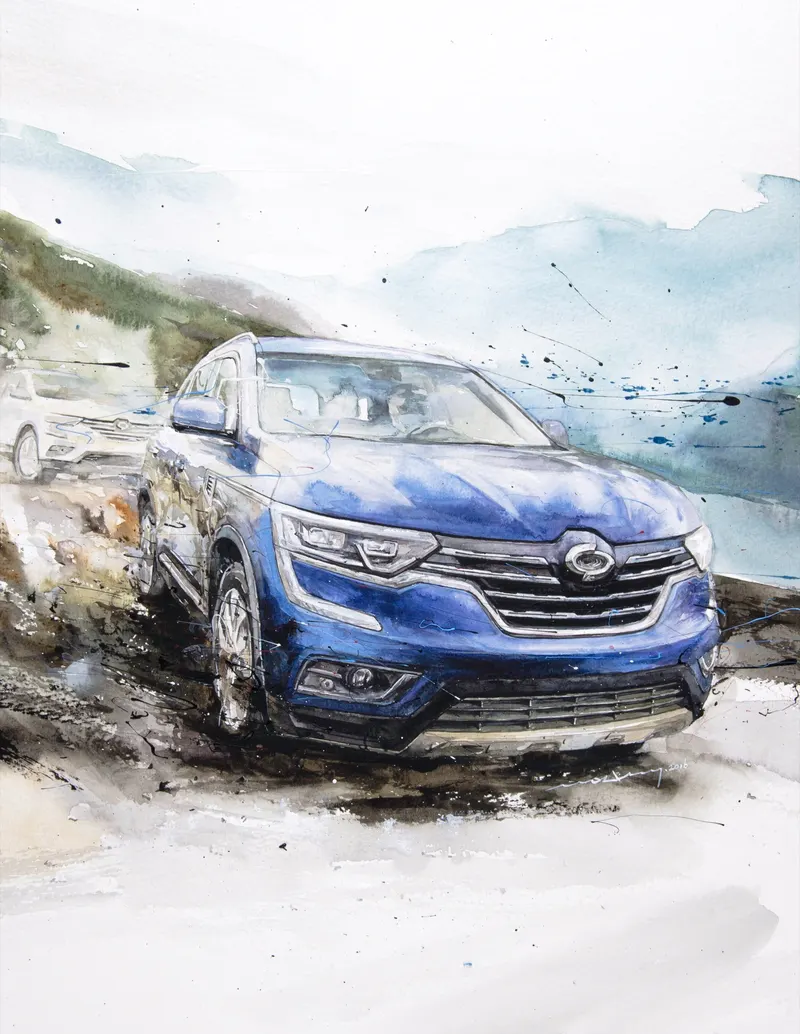 강민석 Minseok Kang, Renault Samsung QM6 — 섬세한 수채 붓질로 구현한 자동차의 형태와 빛, Watercolor on Paper