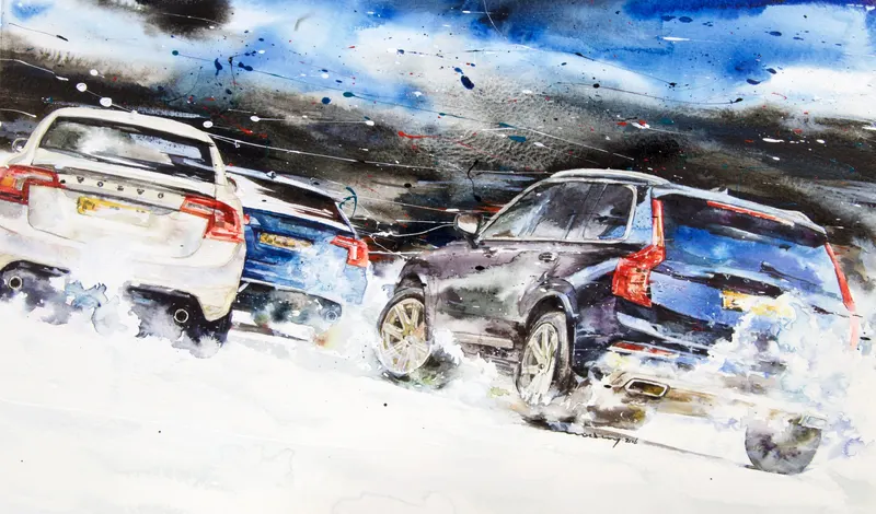 강민석 Minseok Kang, Volvo Competition (2016) — 섬세한 수채 붓질로 구현한 자동차의 형태와 빛, Watercolor on Paper