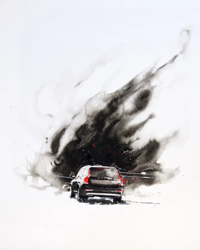 강민석 Minseok Kang, Volvo XC90 NO.4 (2016) — 섬세한 수채 붓질로 구현한 자동차의 형태와 빛, Watercolor on Paper