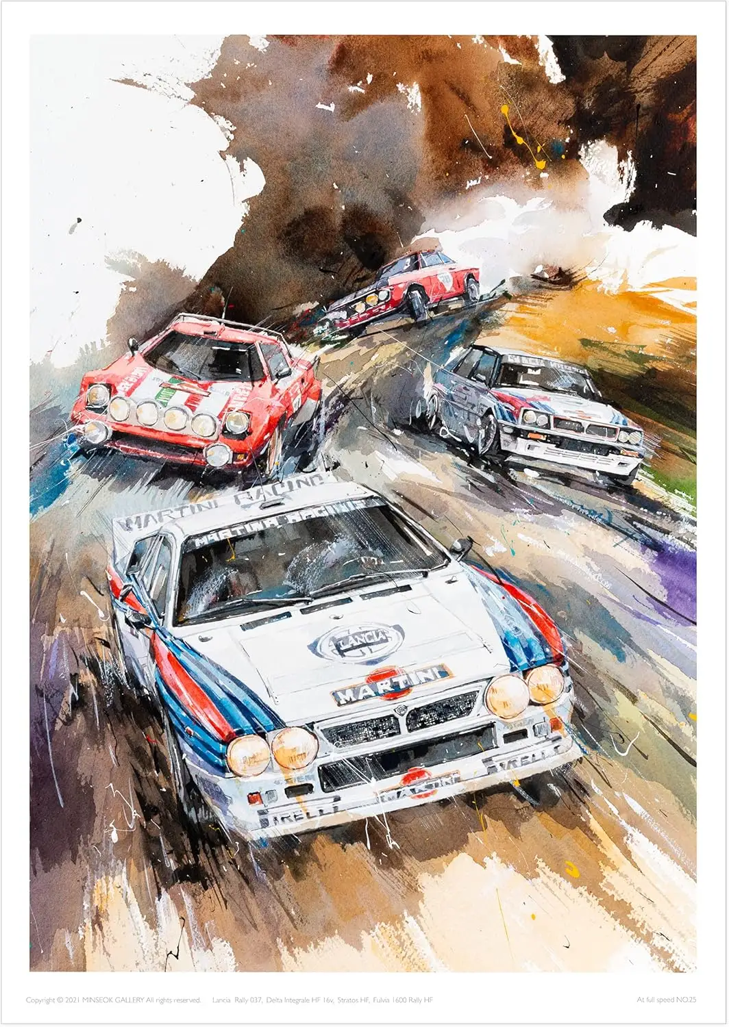 MINSEOK® 아트 포스터 Brown Scenery Dynamic Rally Sports Cars — Minseok Kang art poster A2 A3