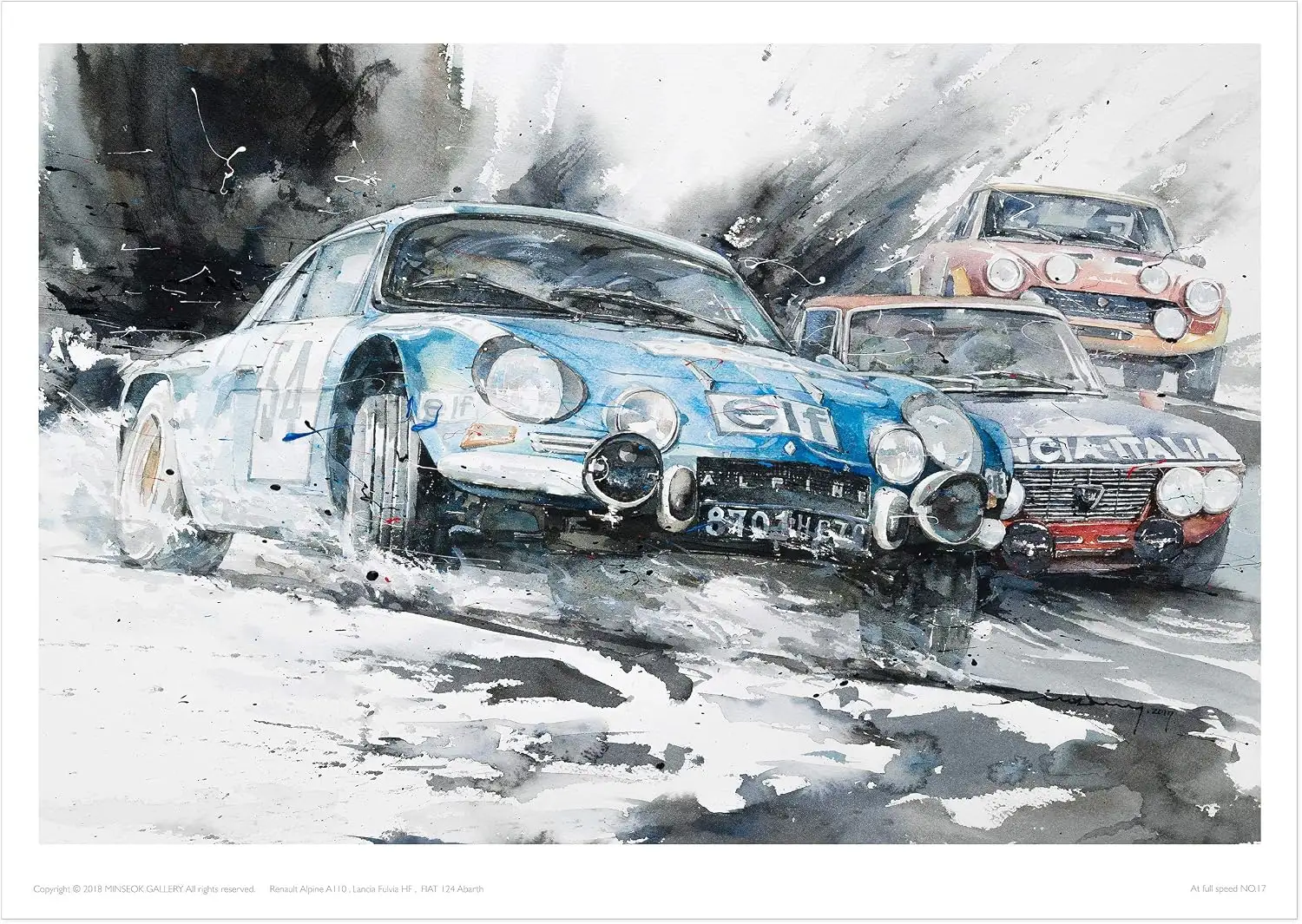 MINSEOK® 아트 포스터 Dynamic Black Vintage Blue Rally Sports Cars — Minseok Kang art poster A2 A3