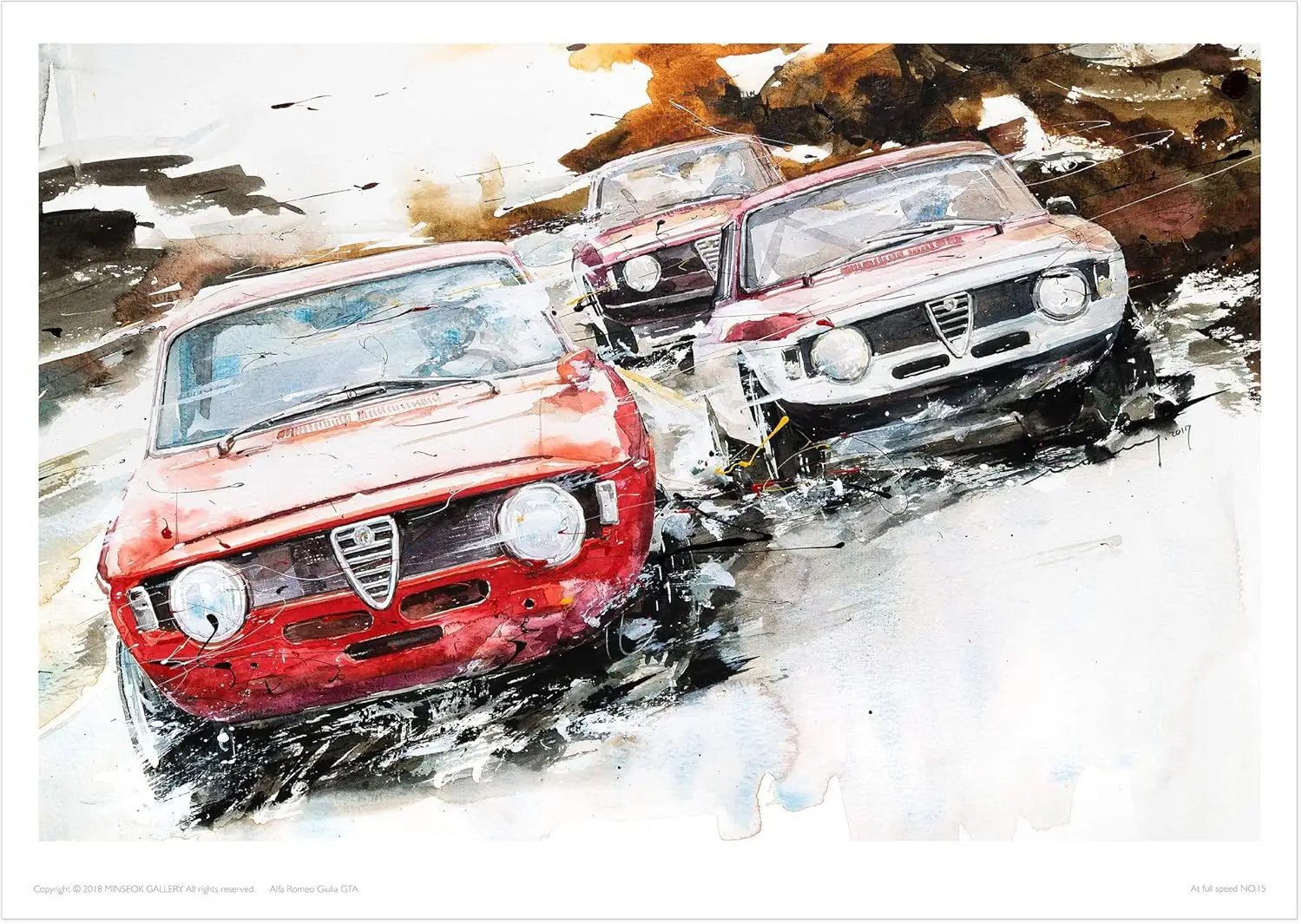 MINSEOK® 아트 포스터 Dynamic Red Vintage Old Cars — Minseok Kang art poster A2 A3